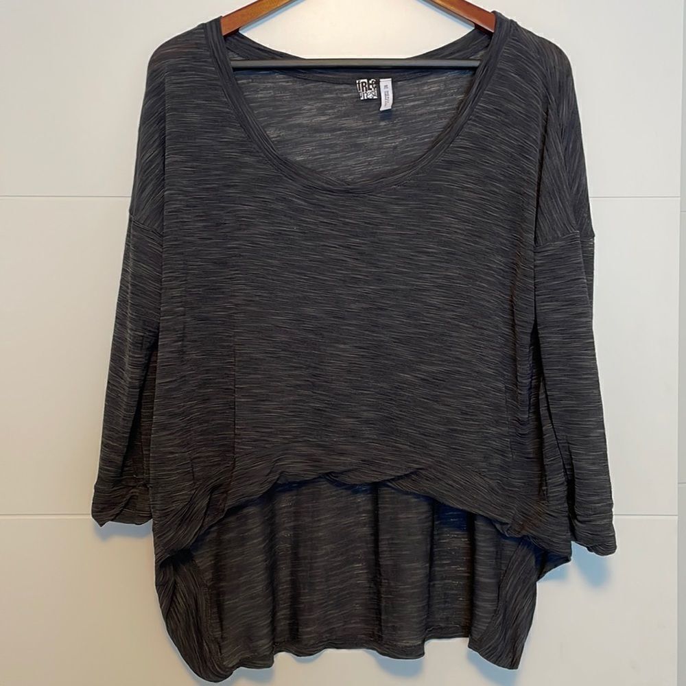 Free Press Highlow Three-Quarter Length Shirt Dark Gray Sheer Size Medium